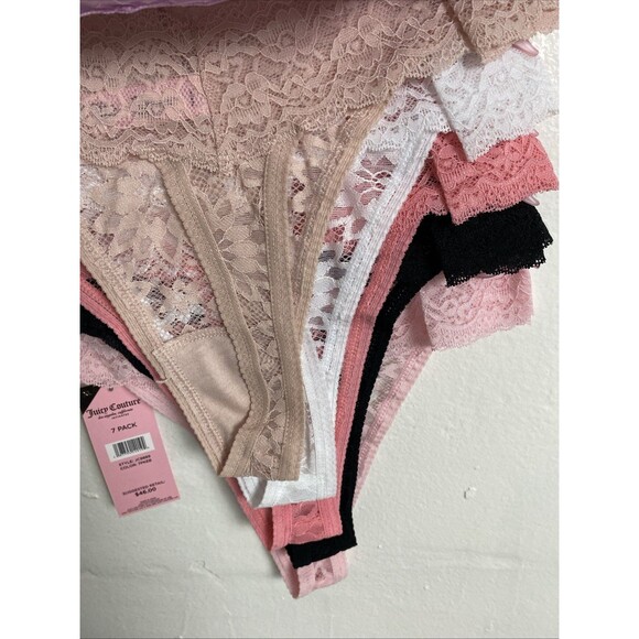 Juicy Couture Floral Lace Thong Size XL Crystal Rhinestone Trim 7 Pack Pink - Picture 11 of 12